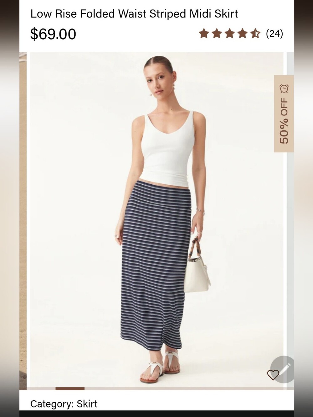 OGLmove Low Rise Folded Waist Striped Midi Skirt